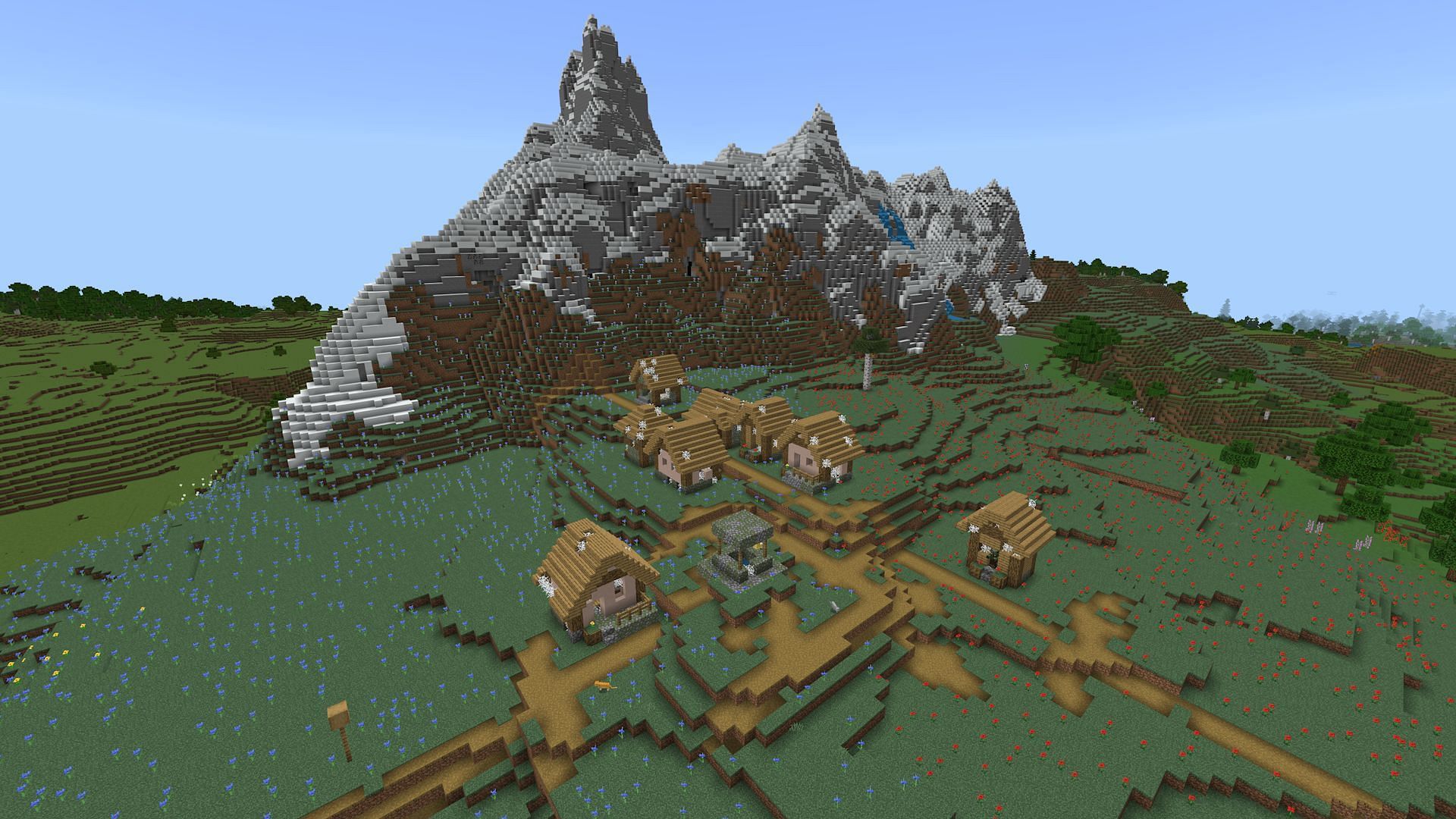 The gorgeous meadow zombie village near spawn (Image via Mojang)